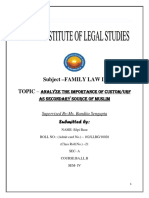 Subject - Family Law Ii Topic - : Analyze The Importance of Custom/urf As Secondary Source of Muslim