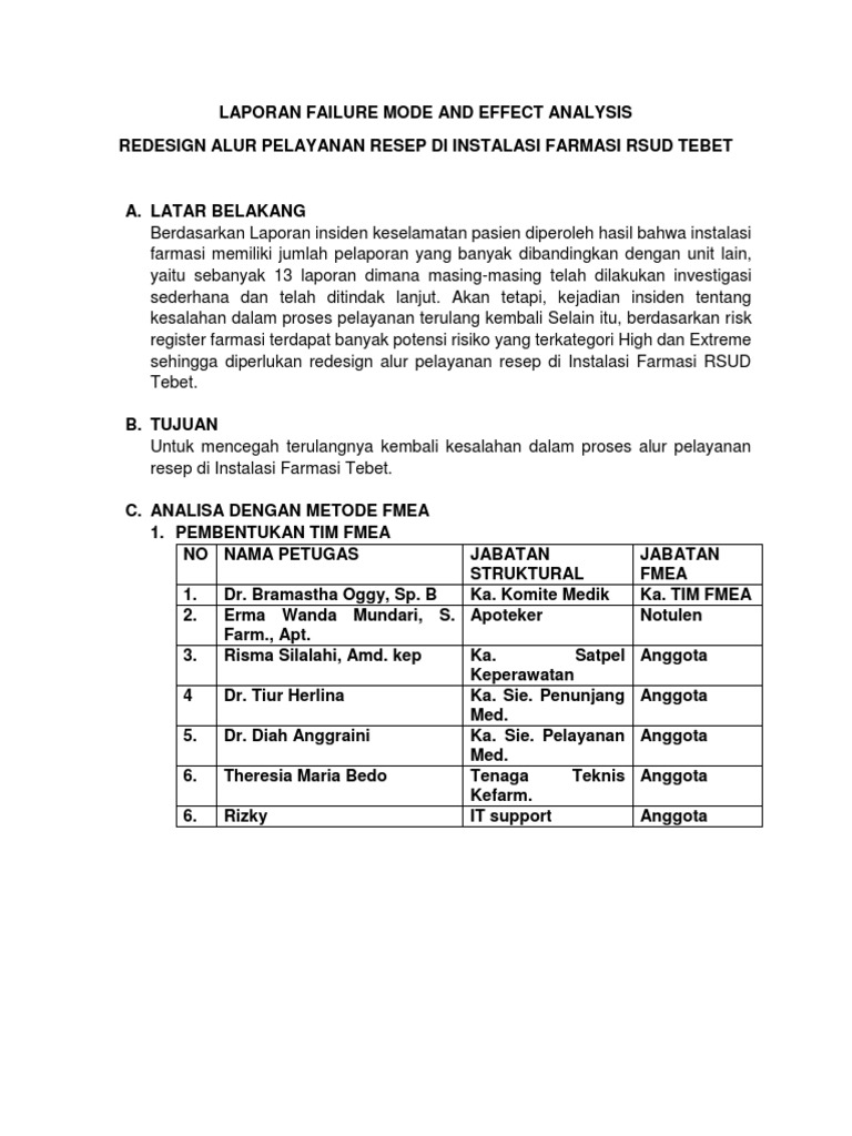 Redesign FMEA Pelayanan Resep RSUD Tebet | PDF