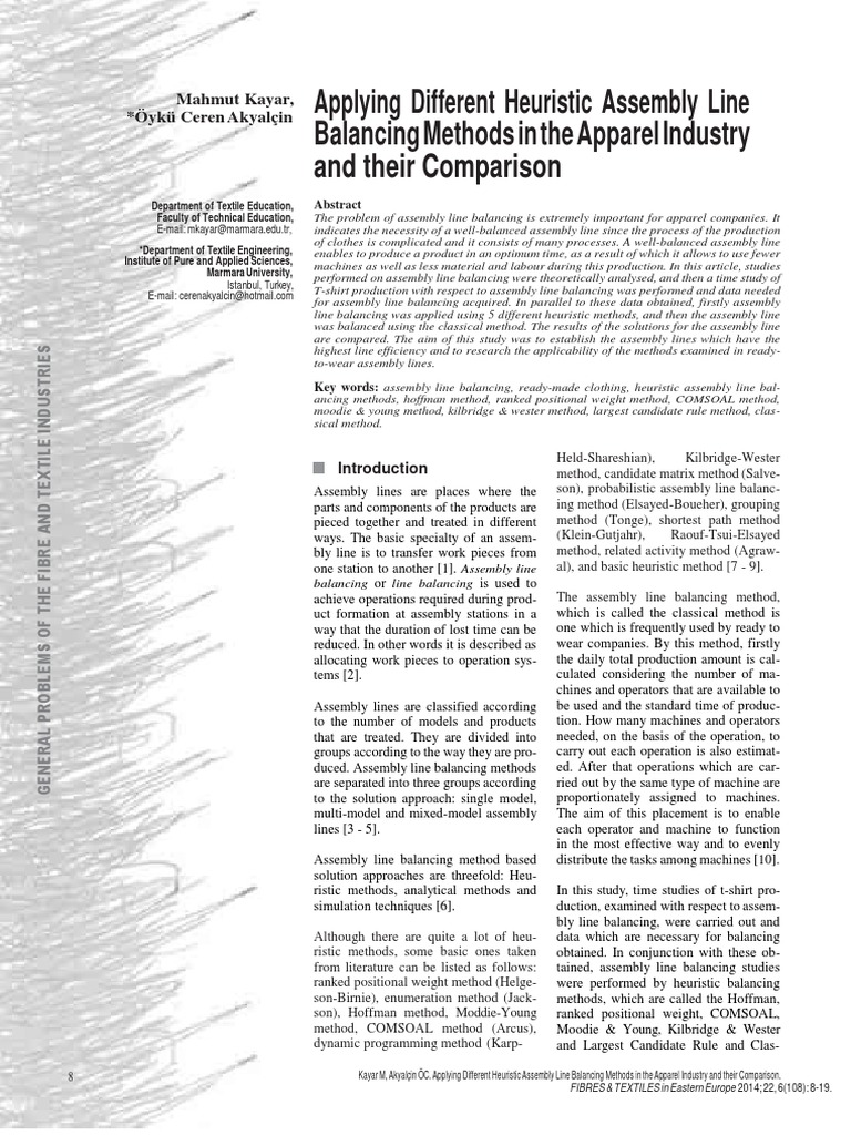Applying Different Heuristic Assembly Line Balancing Methods in The ...