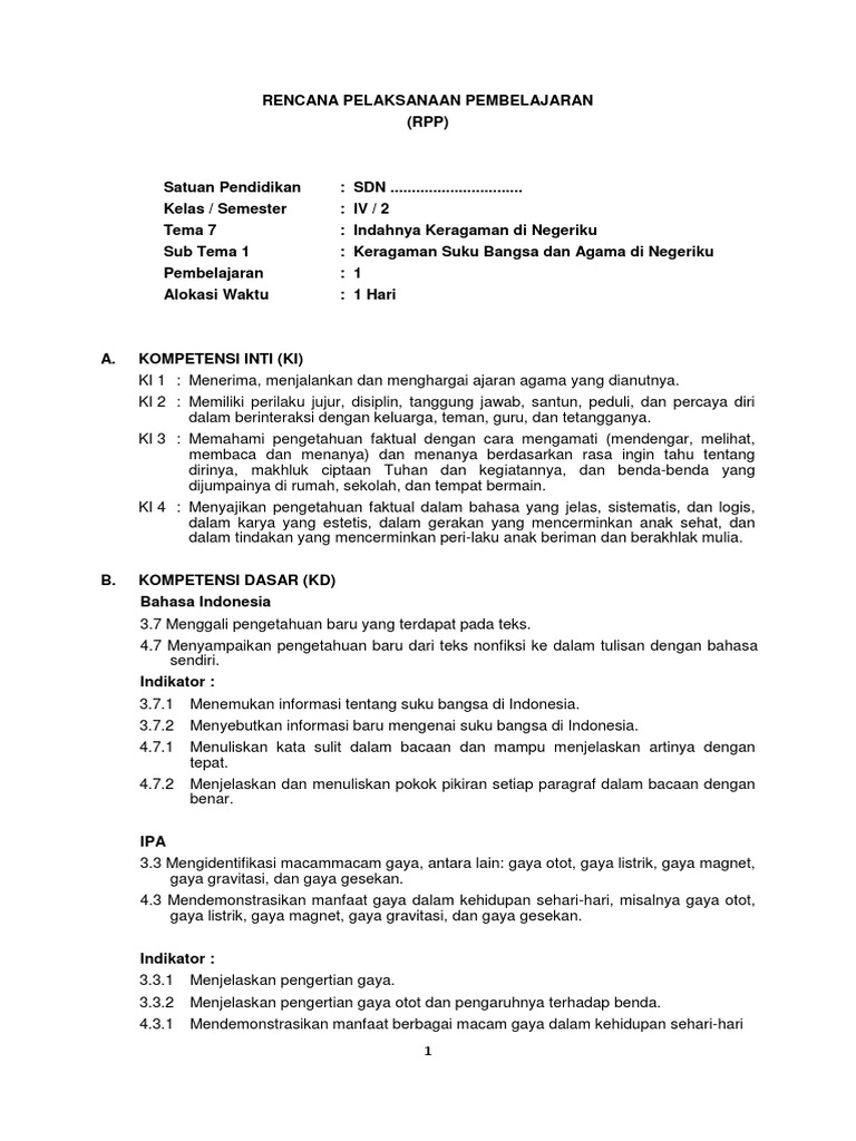 Rpp Tema 7 Indahnya Keragaman Di Negeriku Pdf