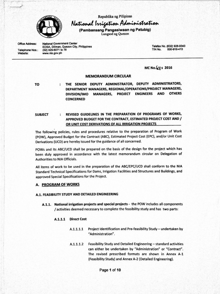 NIA Estimation Guidelines PDF