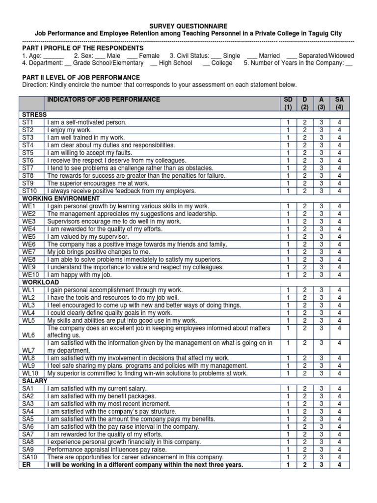 Survey Questionnaire On Job Satisfaction | PDF | Action (Philosophy ...