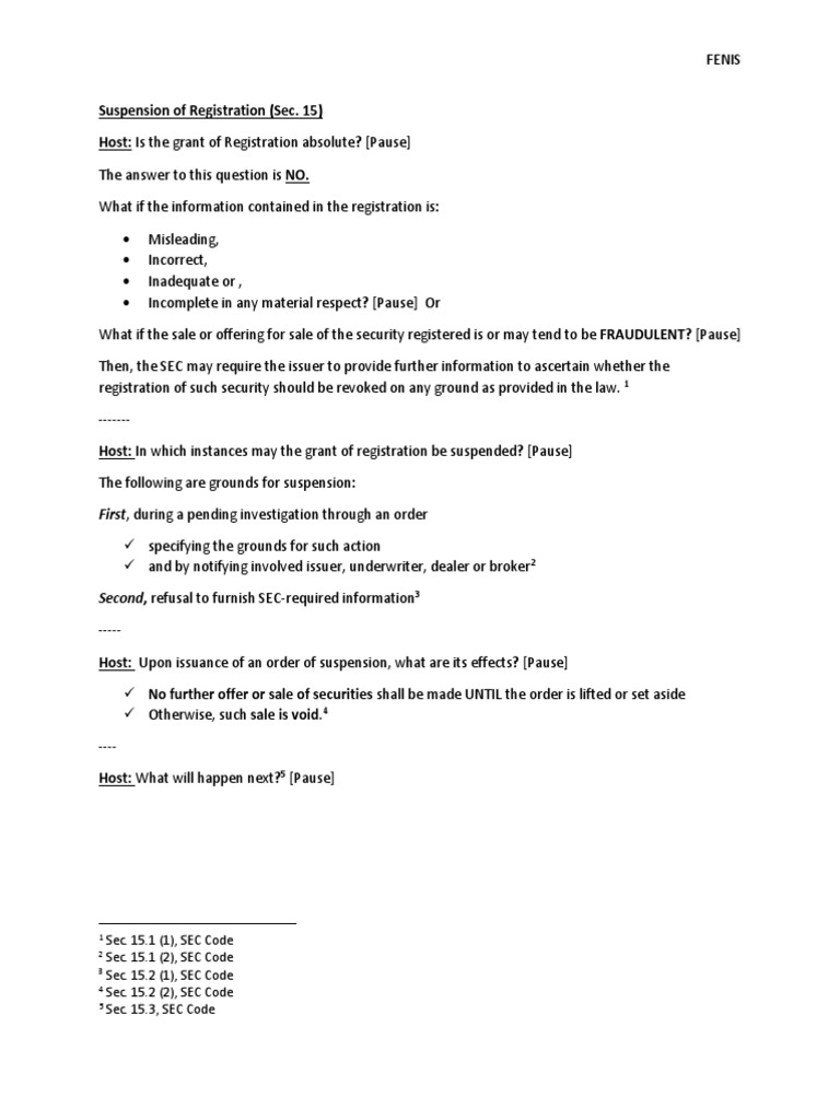 Script - Suspension of Registration | PDF