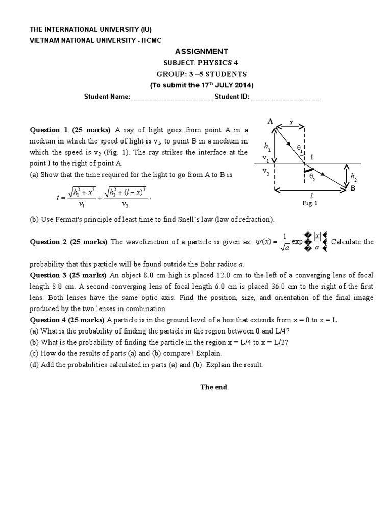 Physics Assignment on Light and Waves | PDF | Lens (Optics) | Physical ...