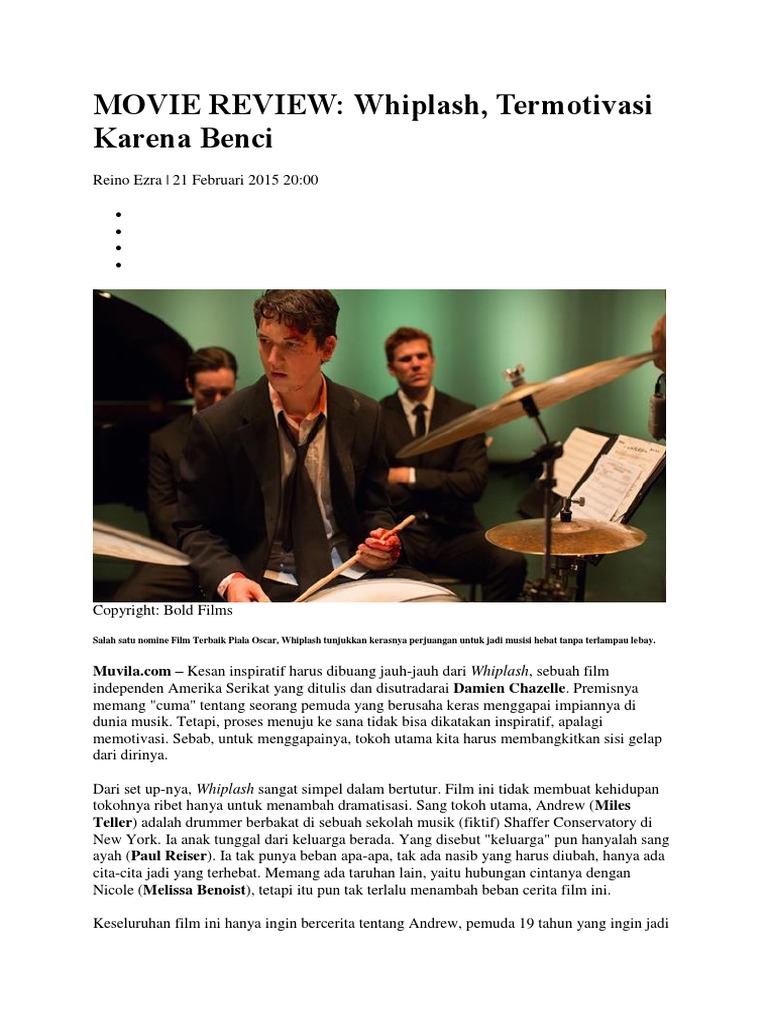 Resume Film Whiplash | PDF | Seni | Fiksi Misteri, Thriller, & Kejahatan