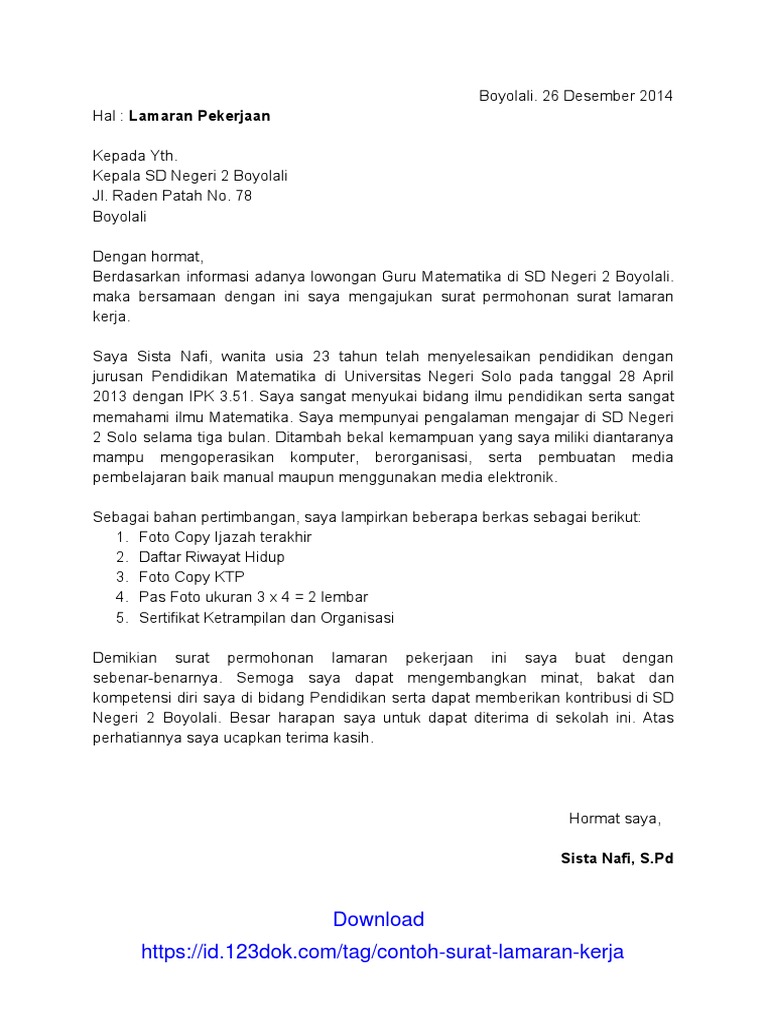 Download 74+ Contoh Surat Surat Lamaran Kerja Guru Matematika Terbaru Gratis
