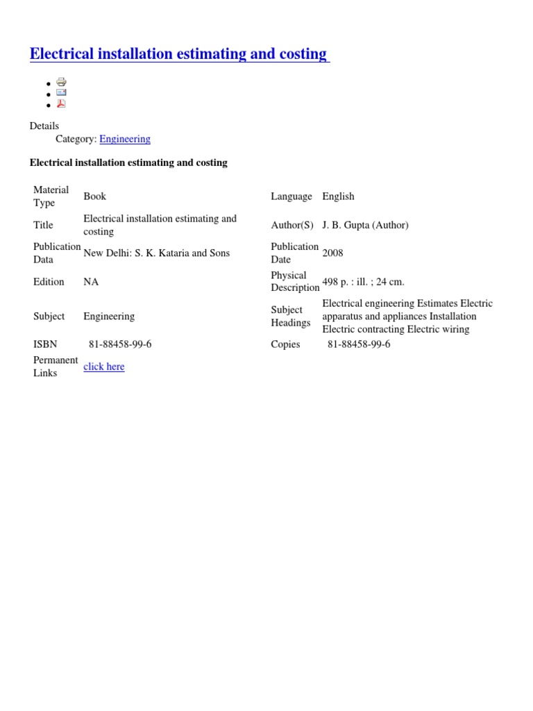 Electrical Installation Estimating and Costing Engineering PDF