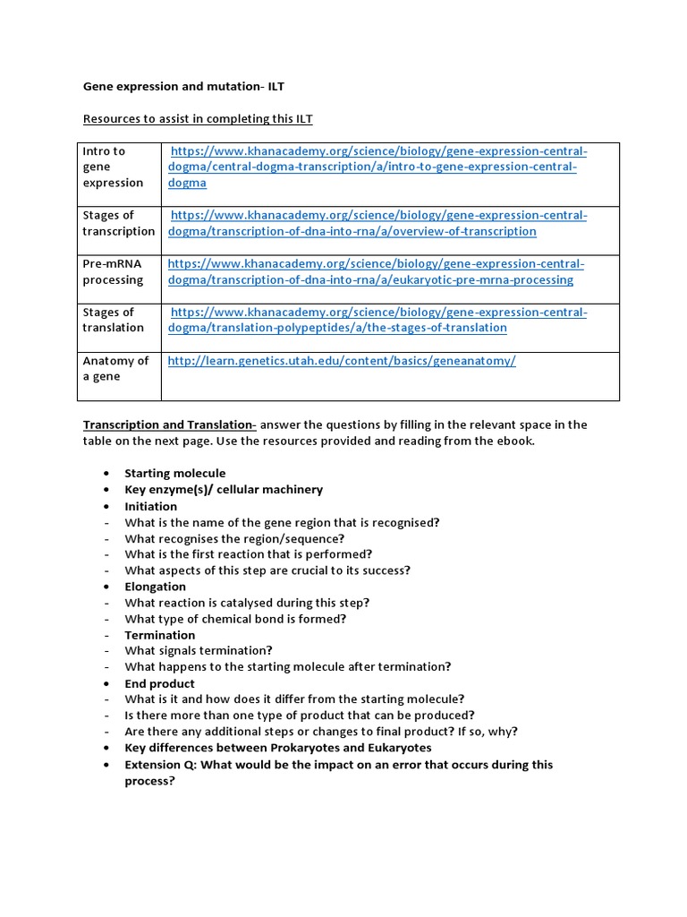 Biol10005 Ilt Gene Expression Mutation Questions Gene Expression Nucleic Acid Sequence