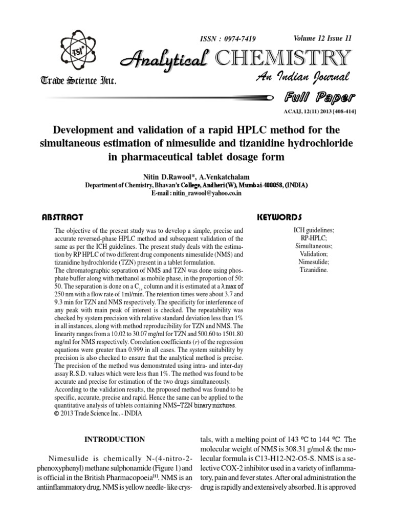 Development and Validation of A Rapid HPLC Method For The Simultaneous ...