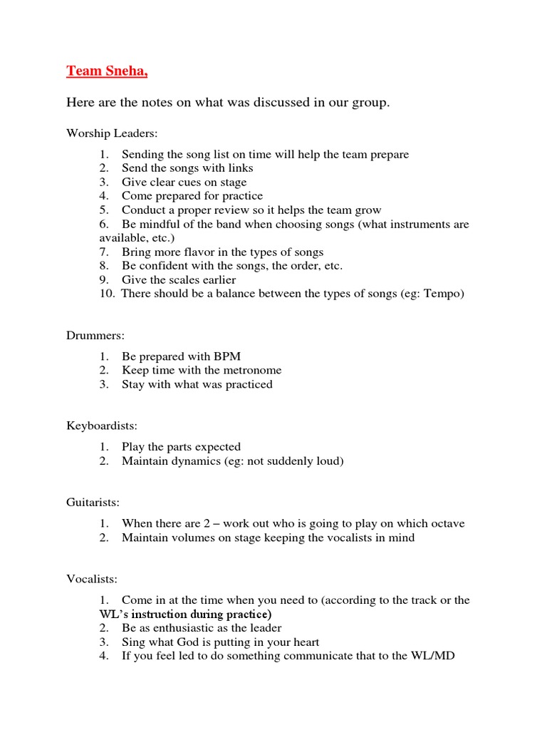 Worship Team Guidelines and Expectations | PDF | Singing | Worship