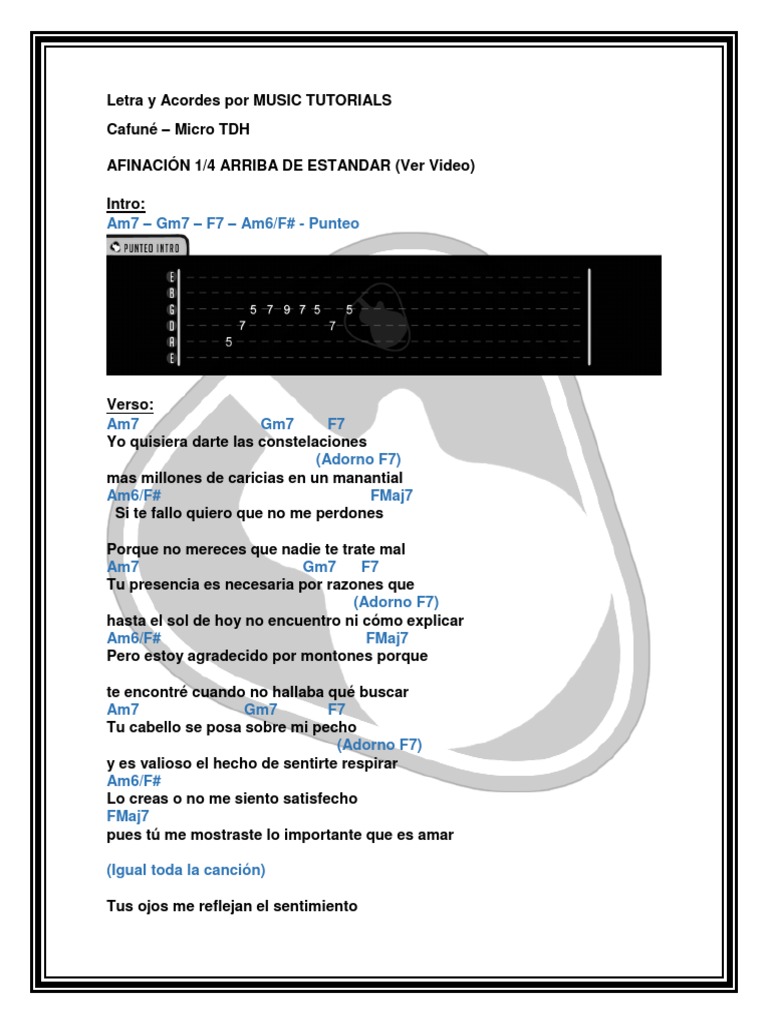 Cafuné Micro TDH Letra y Acordes by MUSICTUTORIALS PDF | PDF