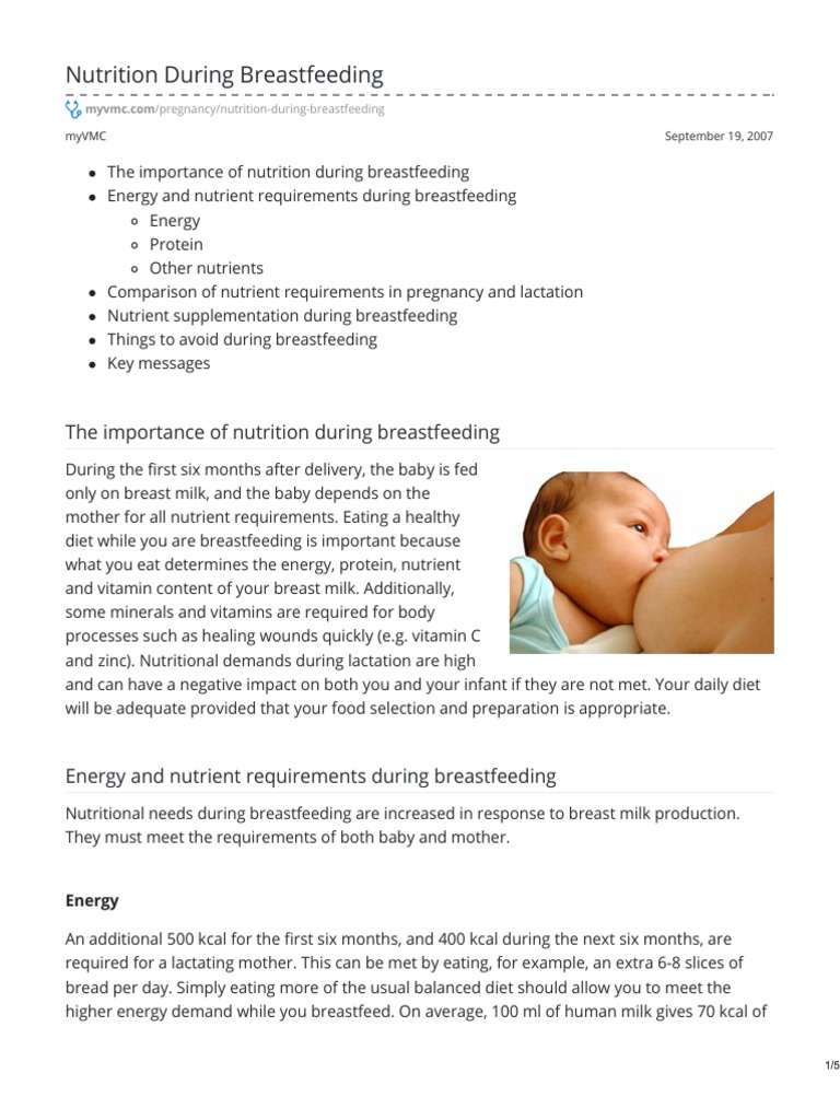 Nutrition During Breastfeeding PDF Breastfeeding Nutrients