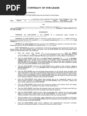 Contract of Sub-Lease - Sample