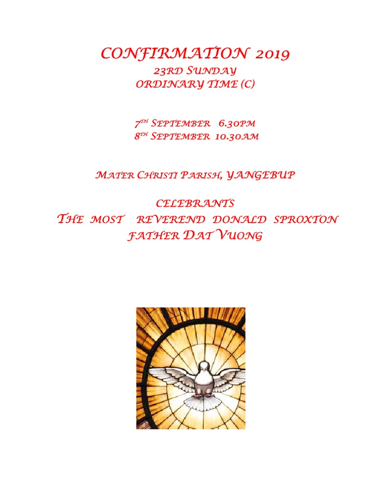 Confirmation Mass Order 2019 | PDF | Lord's Prayer | Mass (Liturgy)