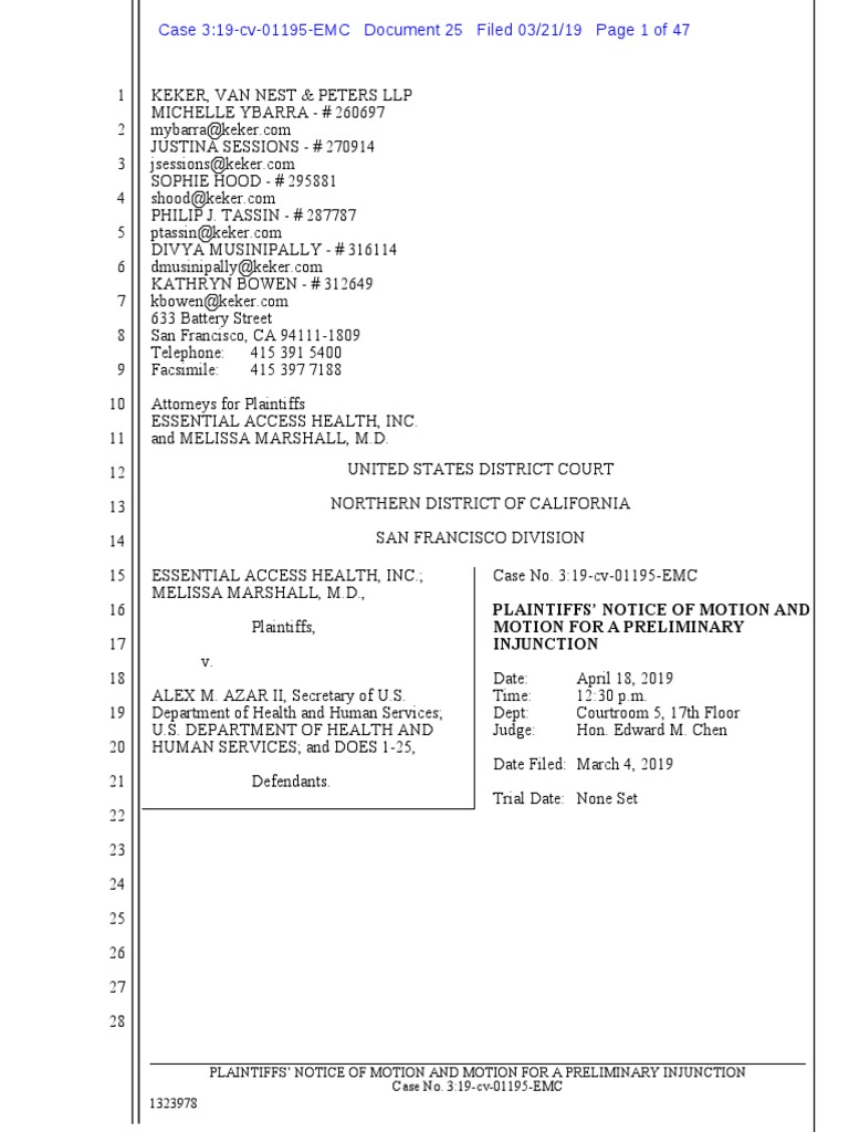 Motion for Preliminary Injunction in Title X Case | PDF | Family ...