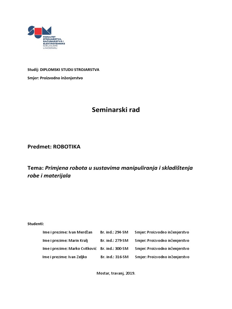 Primjena Robota U Sustavima Manipuliranja I Skladištenja Robe I ...