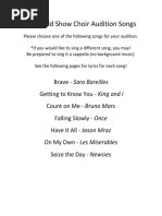 Show Choir Audition Songs 2019