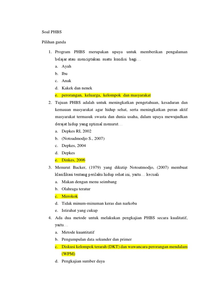 Soal Tentang Phbs Dan Jawabannya Ilmusosial Id