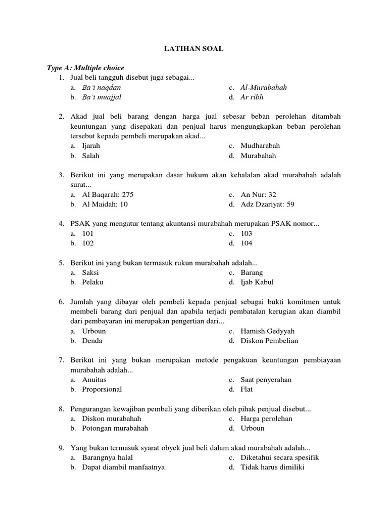 35++ Contoh soal pilihan ganda materi transaksi istishna ideas in 2021 