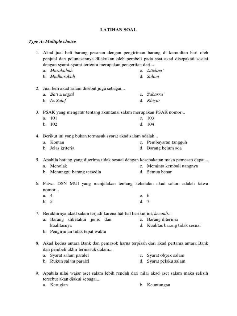 Latihan Soal Silabus 5 Transaksi Akad Salam Docx