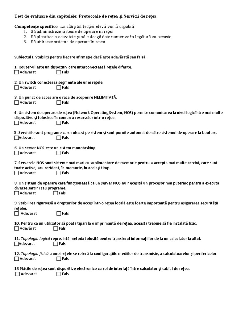 2-Testul 1 - Varianta Elevi | PDF