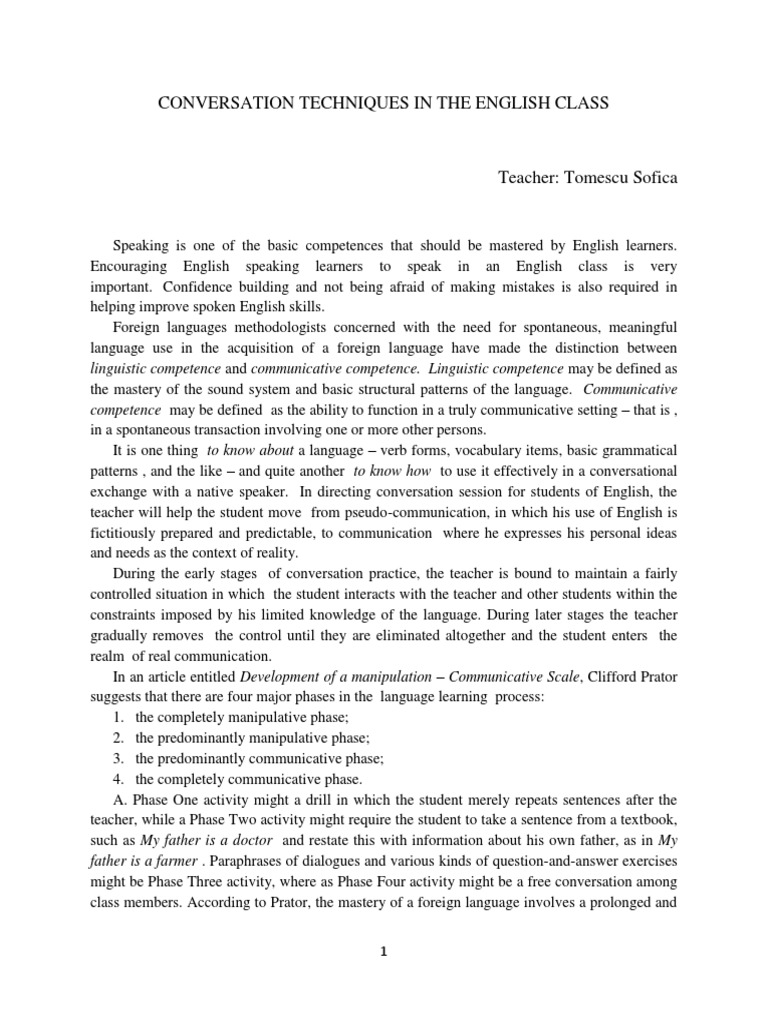 Conversation Techniques in The English Class | PDF | English Language ...