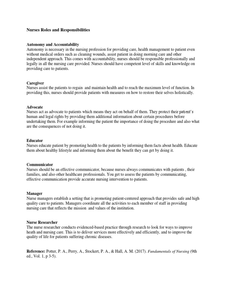 Nurses Roles Responsibilities | PDF | Self-Improvement | Science ...