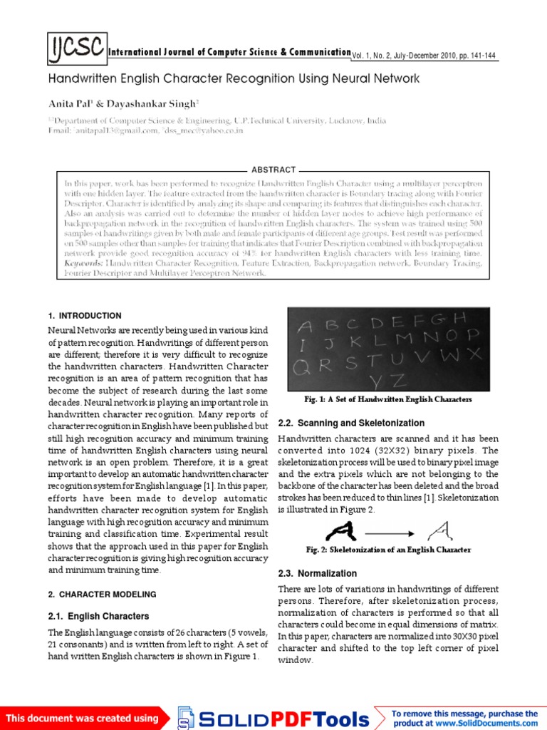 Handwritten English Character Recognition | PDF | Artificial Neural ...