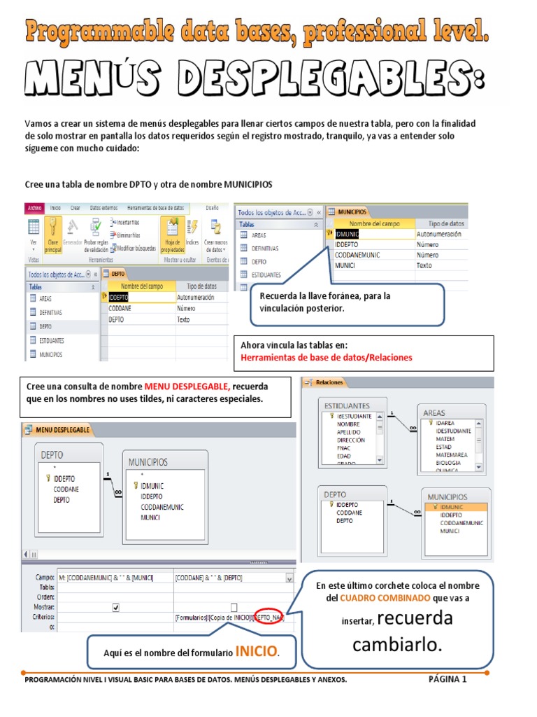 07 Codigos de Programación Access Menus Desplegables | PDF | Tabla ...