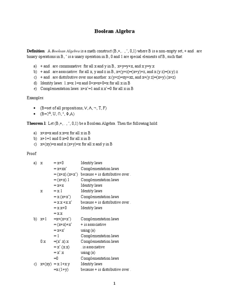 Boolean Algebra Mathematics Boolean Algebra