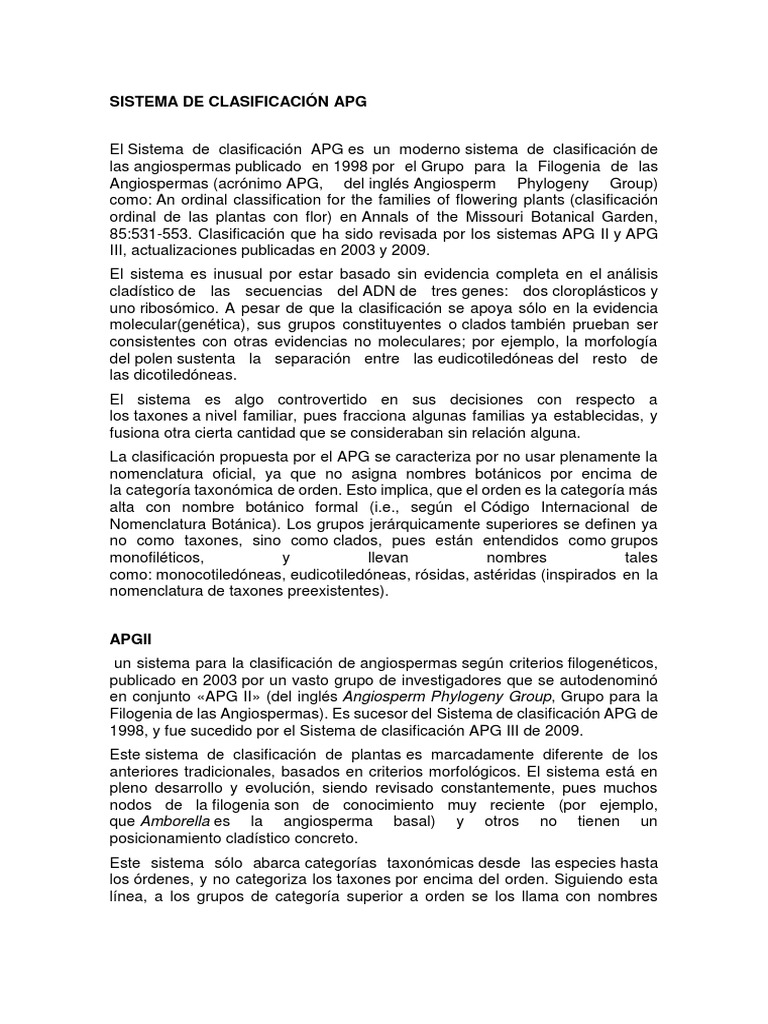 Sistema de Clasificación Apg | PDF | Taxonomía Vegetal | Taxonomía ...