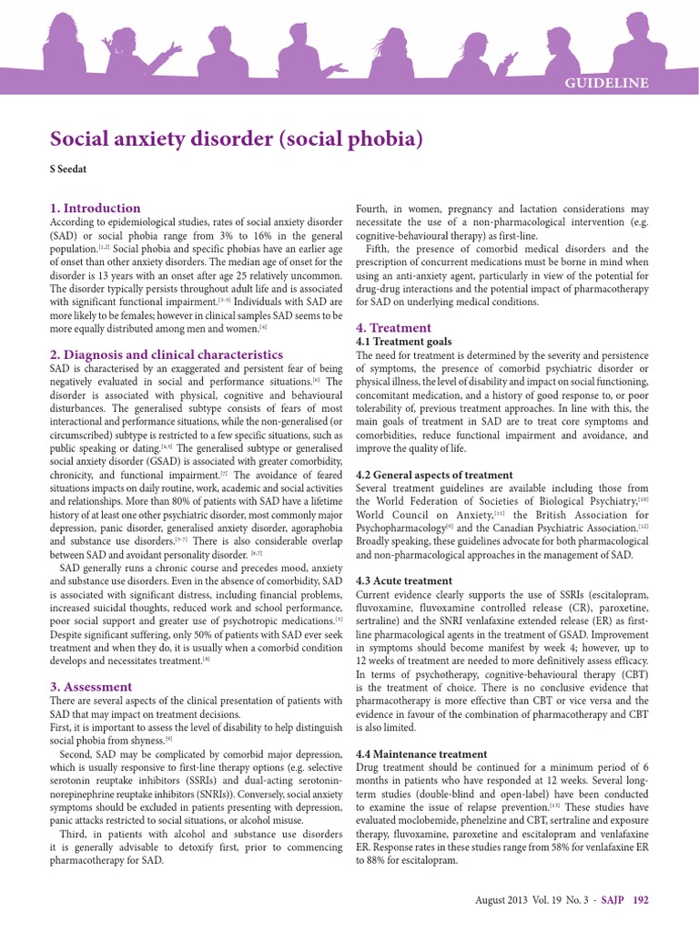 Social Anxiety Disorder (Social Phobia) : Guideline | PDF | Social ...