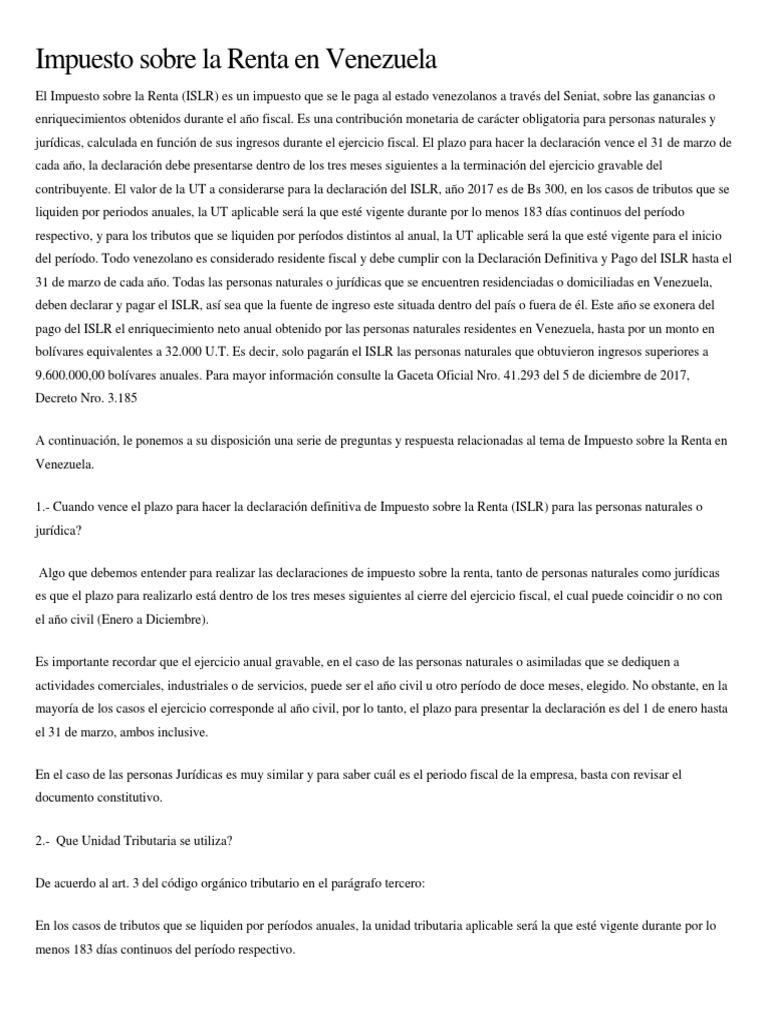 Impuesto sobre la Renta en Venezuela 2022 | PDF | Herencia | Impuestos