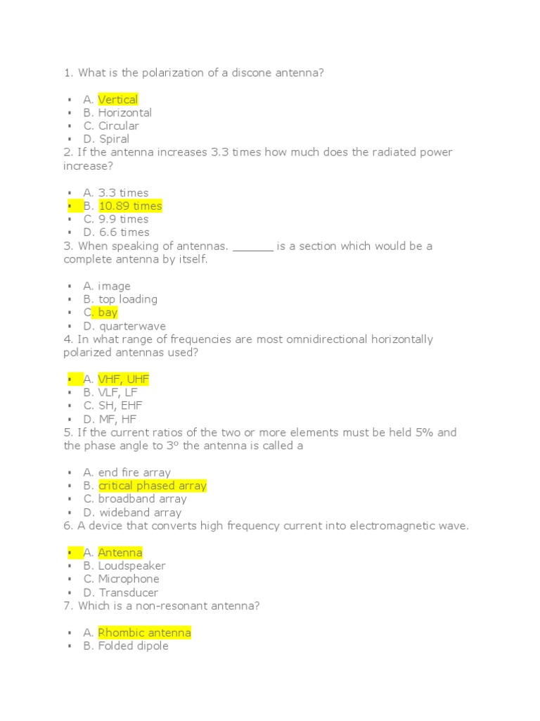 Antenna Fundamentals MCQ PDF Antenna (Radio) Broadcasting