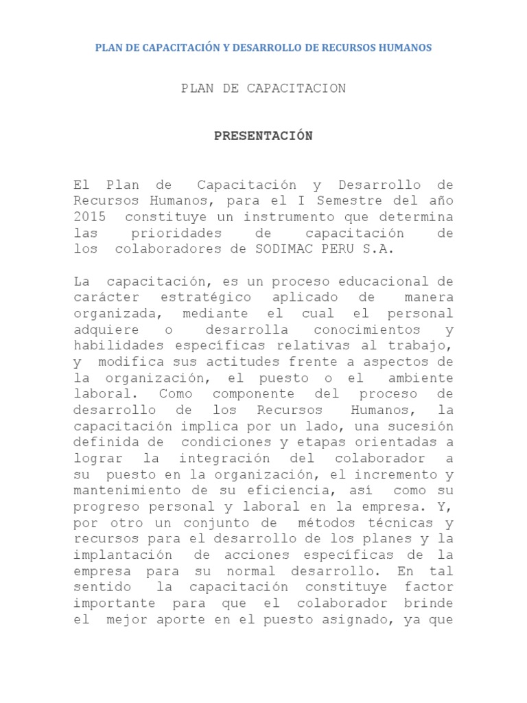 Plan de Capacitación SODIMAC 2015 | PDF | Gestión de recursos humanos ...