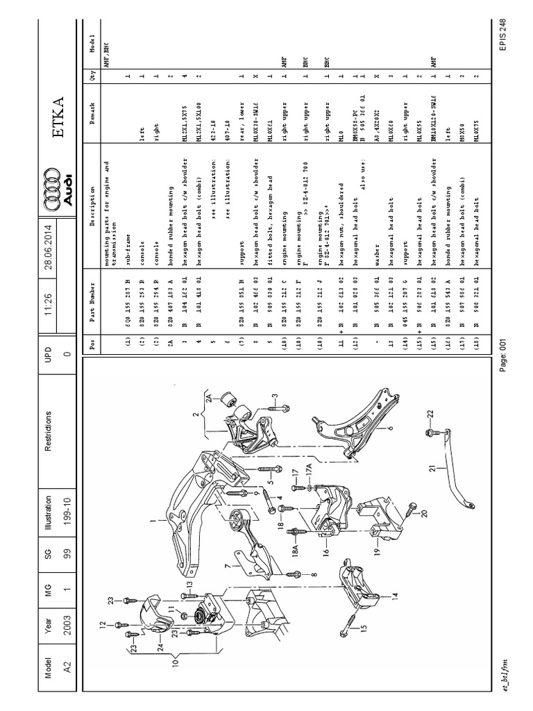 Audi A2 Engine Mounting Parts List | PDF | Vehicle Technology ...