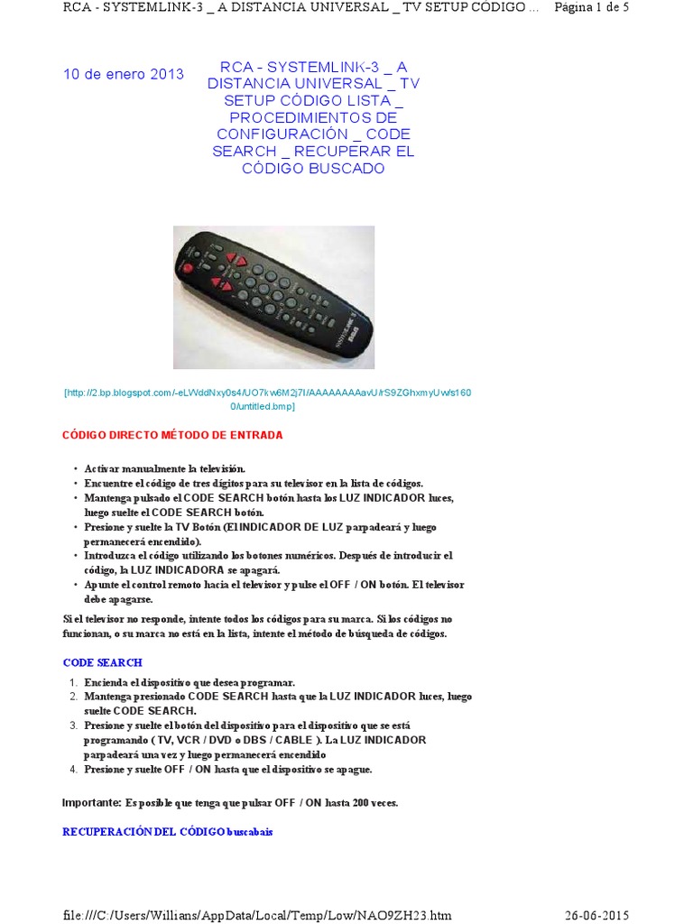 Rca Systemlink 3 Universal Remote Codes