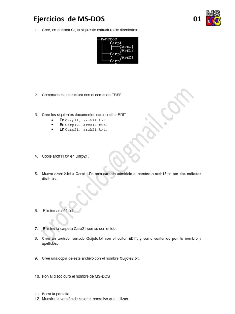 Ejercicios prácticos de MS-DOS | PDF | Métodos y materiales de enseñanza