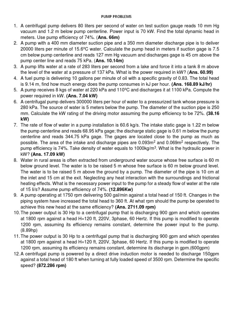 Pump Problems | PDF | Pump | Horsepower