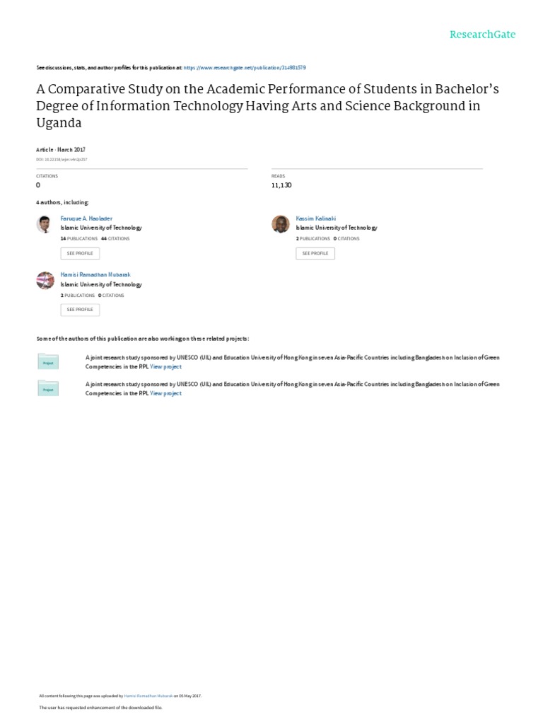 Comparative Study of IT Students' Performance | PDF | Student's T Test ...