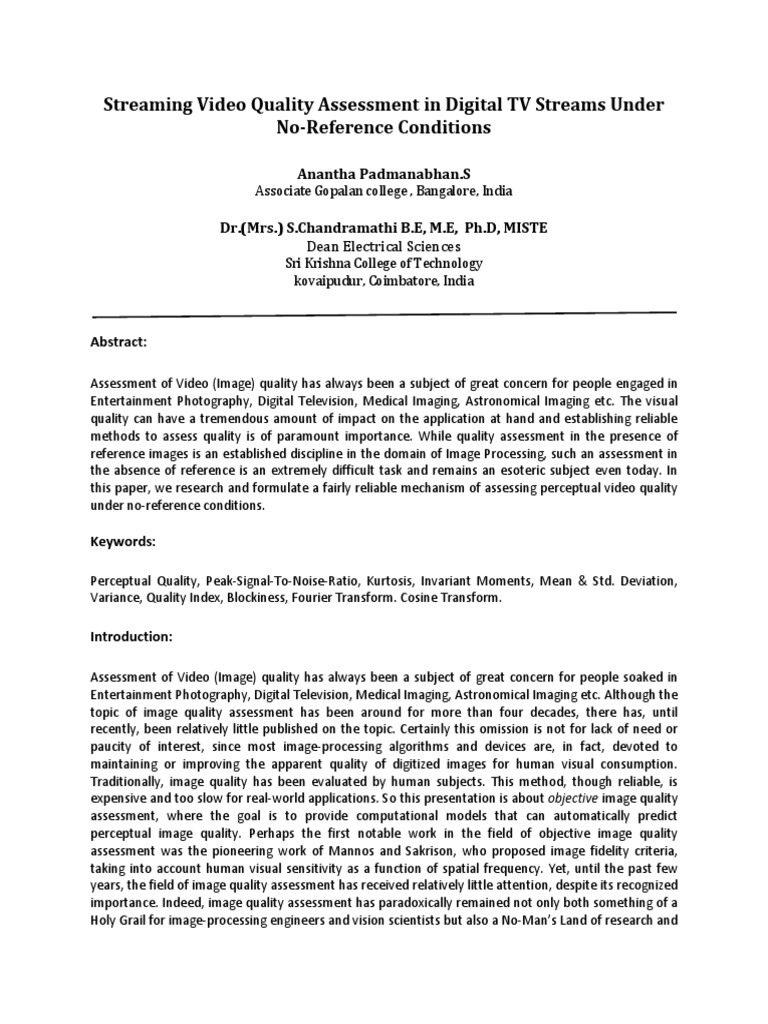 No-Reference Video Quality Assessment | PDF | Teaching Mathematics ...