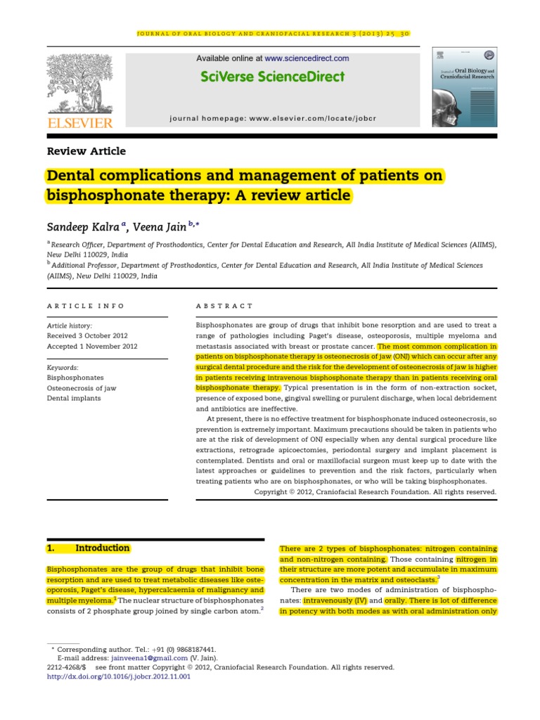 Dental complications and management of patients on bisphosphonate