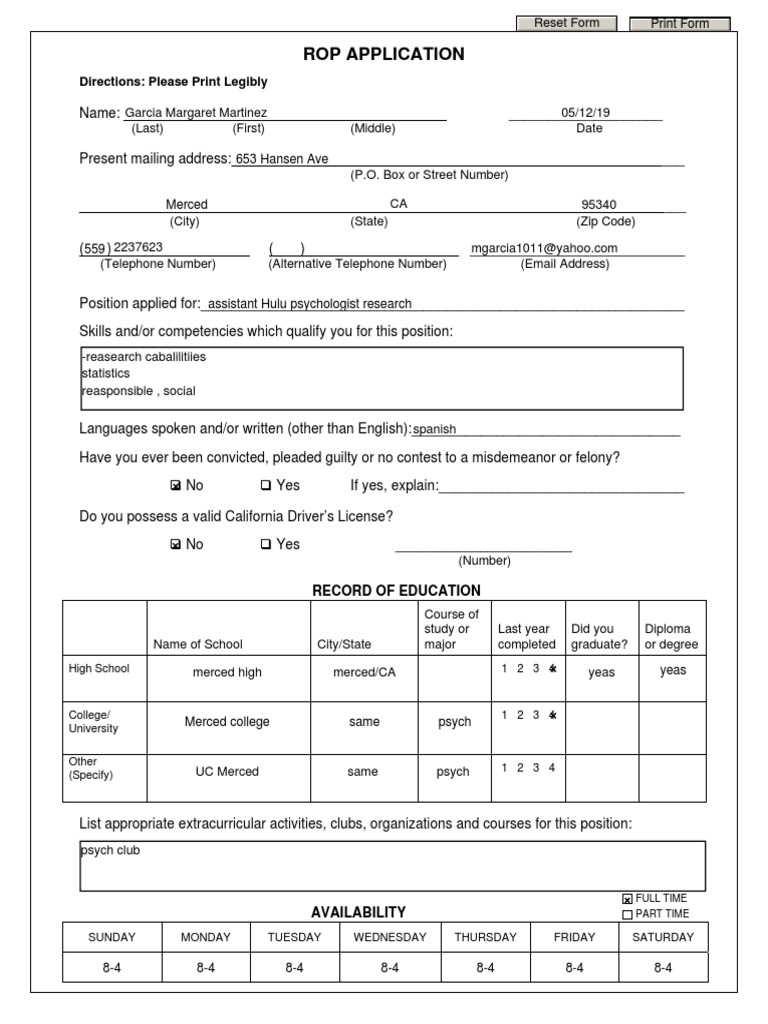 ROP Application Form Template | PDF