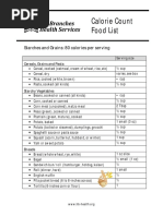 Calorie Count Food List: Starches and Grains: 80 Calories Per Serving