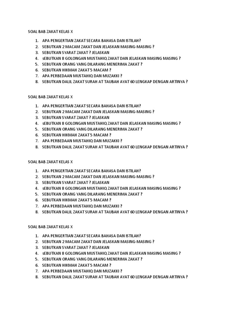 Soal Bab Zakat Kelas X Docx