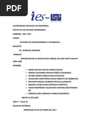 Revolucion Liberal De Jose Santo Zelaya Docx Nicaragua Honduras