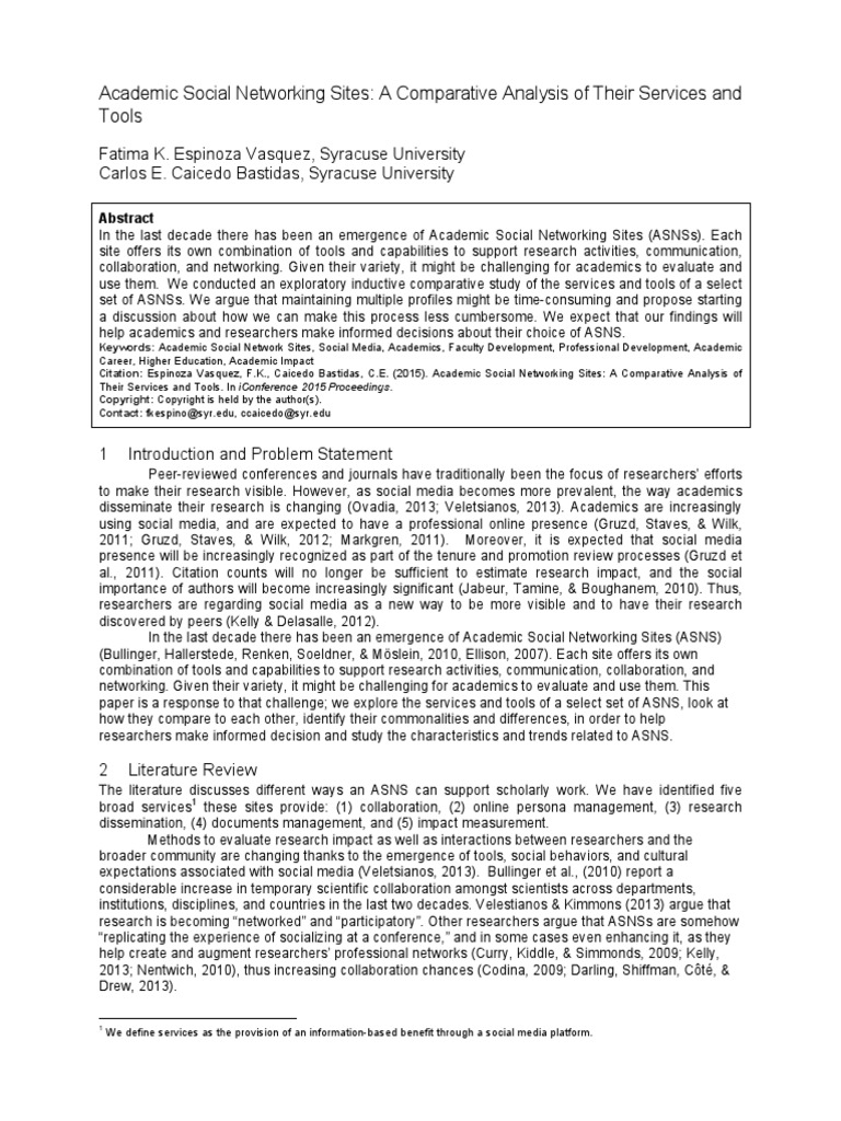 Academic Social Networking Sites: A Comparative Analysis of Their ...