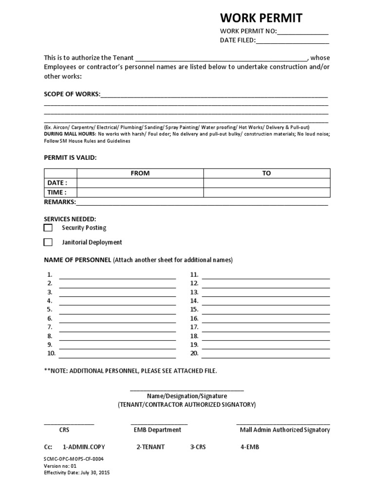 Work Permit Template for Mall Construction | PDF | Intellectual Works ...