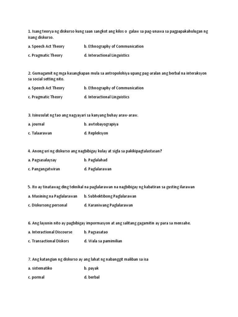 Filipino Quiz | PDF