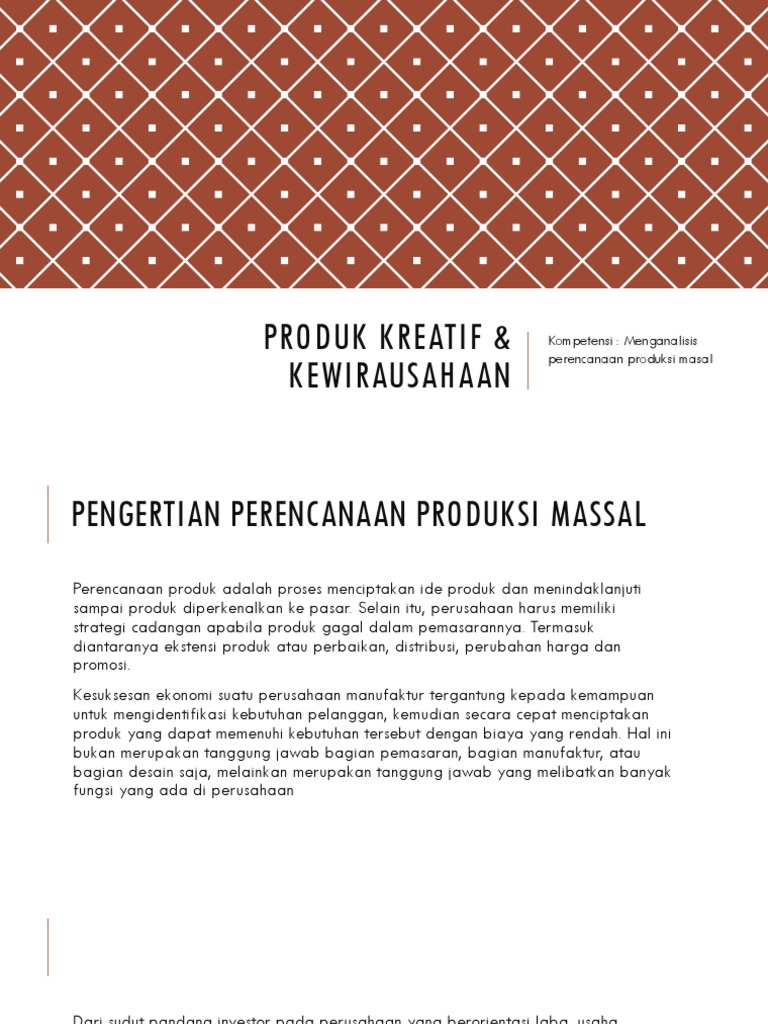 Menganalisis Perencanaan Produksi Masal